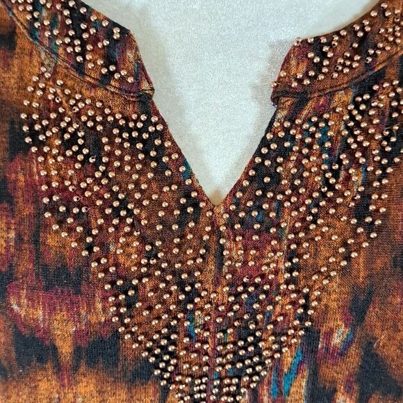 Rafaella Women’s Top Large Multi Fall Colors Copper beads at Collar & Bib V-Neck - Picture 2 of 12